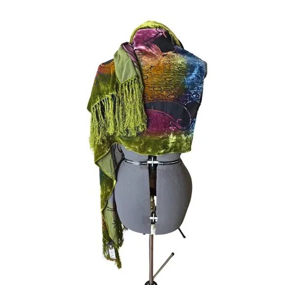 NEW Luxurious Statement Evening Shawl Wrap Velvet Burnout Silk Viscose Art Deco - Picture 3 of 6